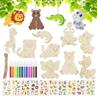 Dieren knutselpakket voor kinderen met verf en stickers.