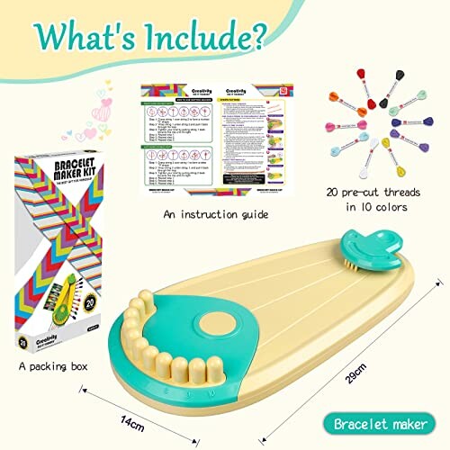 Inhoud van de armbandmaker-set met instructies en draden