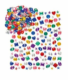 Verschillende gekleurde edelsteenstickers in verschillende vormen zoals harten, sterren en ruiten.