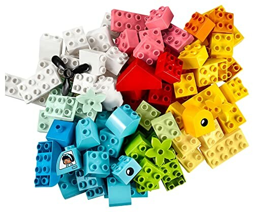 Verschillende gekleurde Lego-stenen en bouwstukken.