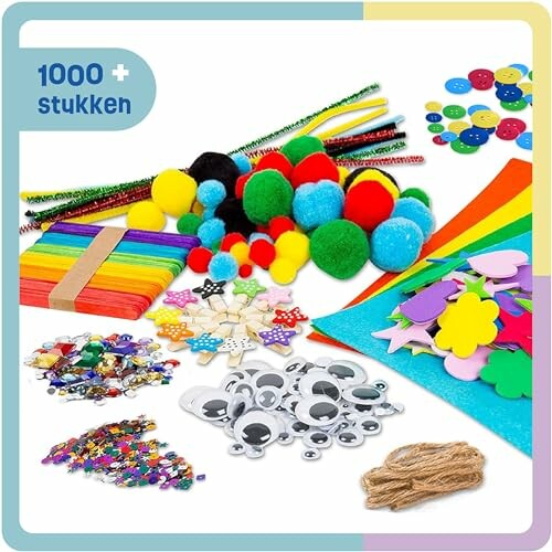Ambachtelijke benodigdheden set met pompons, knopen, en papier