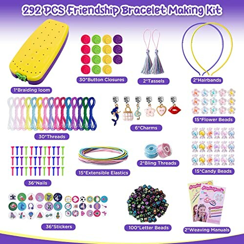 Vriendschapsarmband maakset met accessoires en instructies.