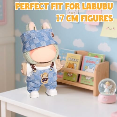 Labubu-figuur van 17 cm in denim outfit
