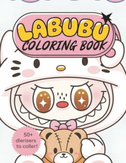 Labubu kleurboek met schattige kat en teddybeer