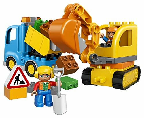 Lego bouwspeelgoed met graafmachine en vrachtwagen