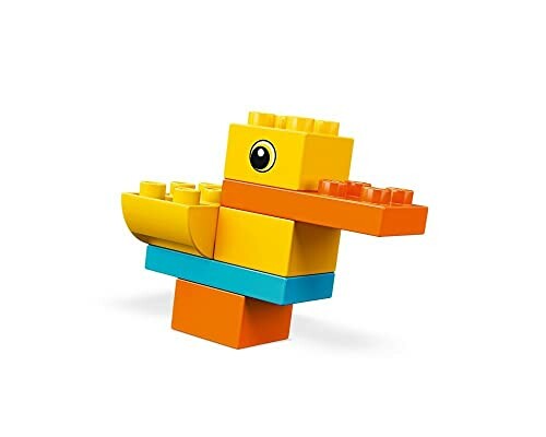 Een speelgoed eend gemaakt van LEGO blokken.