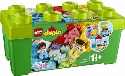Groene LEGO Duplo doos met kleurrijke stenen en figuren