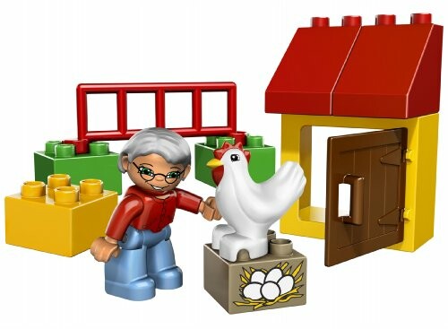 LEGO Duplo-figuur met kip en bouwstenen