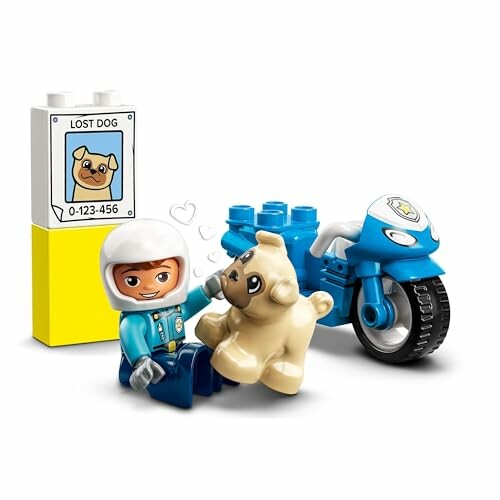 LEGO politieagent met motorfiets en hond