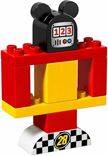 Lego race timer met Mickey oren en nummer 28.