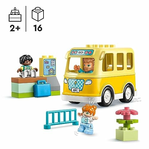 Speelgoed schoolbus met bouwstenen en poppetjes