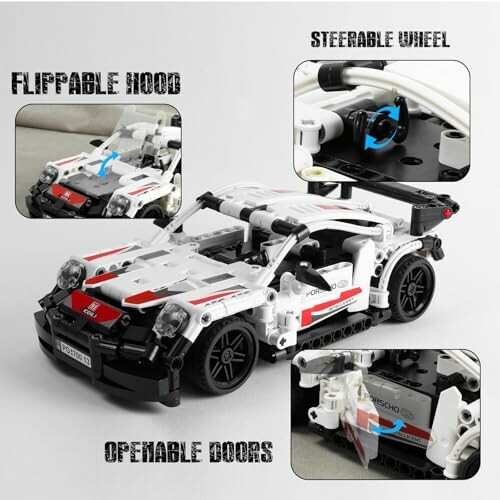 Lego tech modelauto met open deuren en stuur.