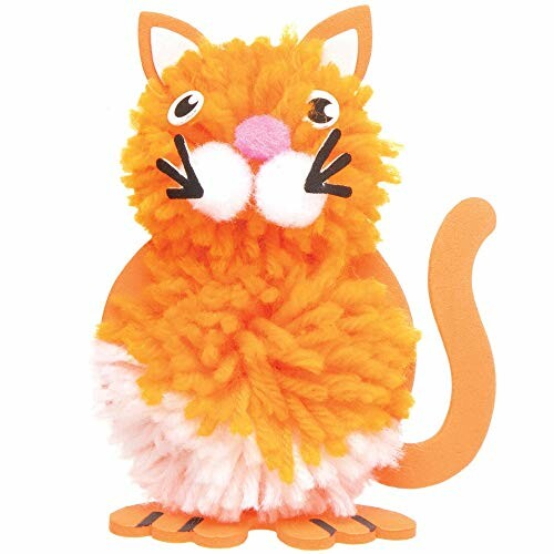 Oranje pompon kat knutselwerk