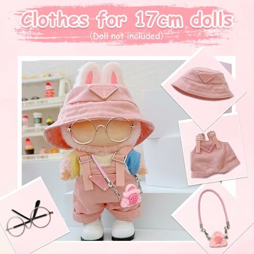 Roze kleding en accessoires voor pop van 17 cm