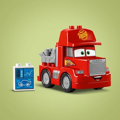 Rode speelgoedvrachtwagen met gezicht en grafiekblok