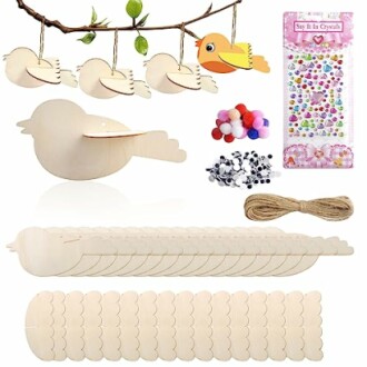Houten vogel knutselset met accessoires
